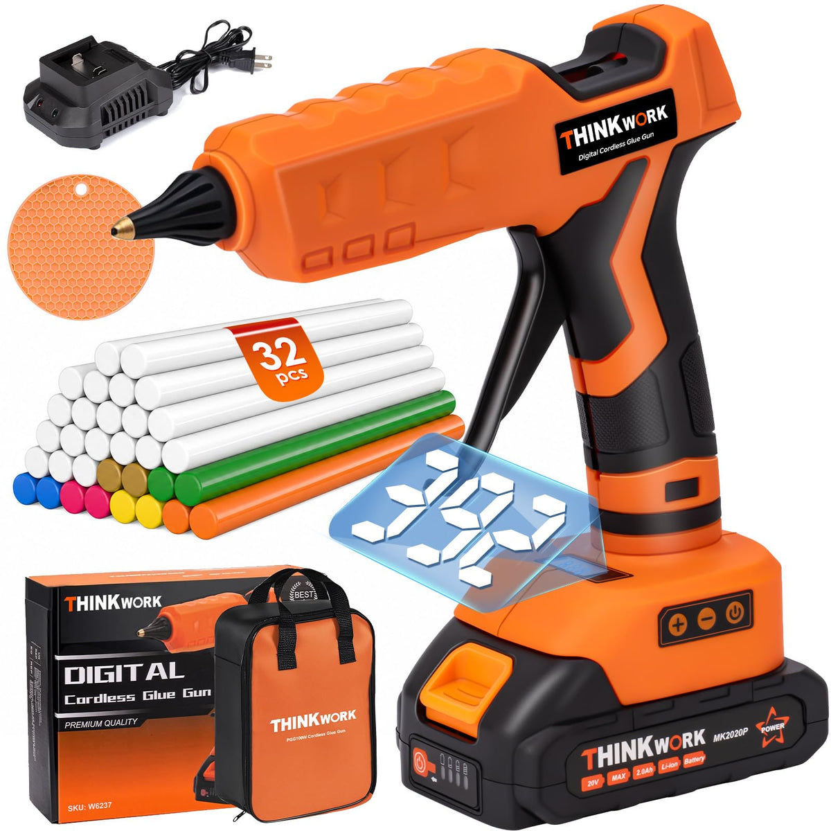 THINKWORK 20V Cordless Glue Gun with 32 Glue Sticks - Digital - Image 1