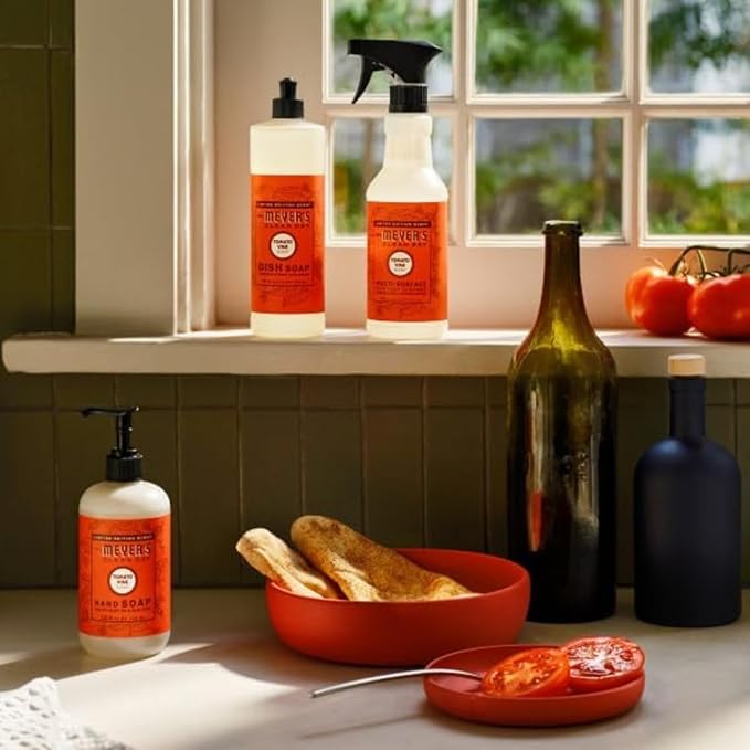 Mrs. MEYER'S Clean Day Tomato Vine Scent Variety Pack, Liquid Hand Soap 12.5 OZ, Liquid Dish Soap 16 OZ, Multi-Surface Cleaner 16 OZ, Room Freshener 8 OZ, 1 CT