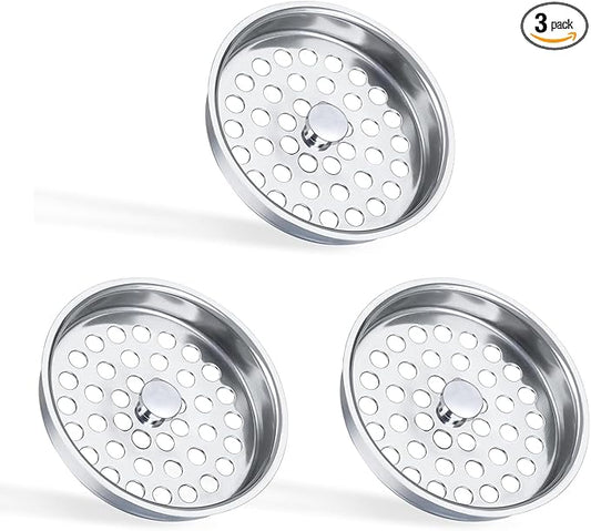3-1/2 Inch Commercial Sink Strainer - 304 Stainless Steel Clog-Free Drain Cover, Precision Fit for 3.5" Drains & 3 Compartment Sinks, Heavy-Duty for High-Volume Kitchens (3-Pack)
