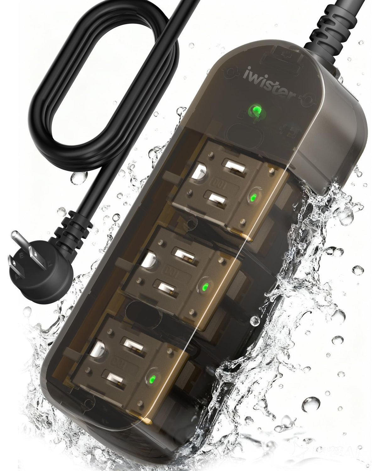 Outdoor Power Strip Weatherproof, 3 AC Outlets, 5FT Extension Cord