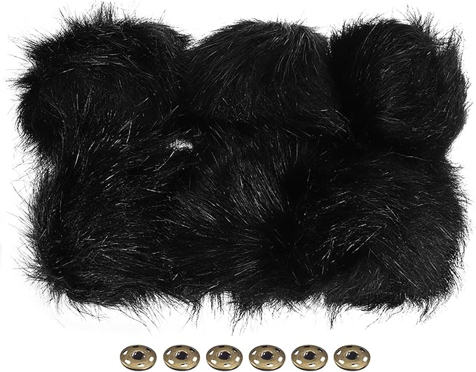 Patikil Faux Fur Pom Pom Balls for Hats, 6 Pcs Fluffy Soft Fur Balls with Snap Button for Keychain, Knitting Hats, DIY Scarves, Gloves, Bag, Christmas, Black