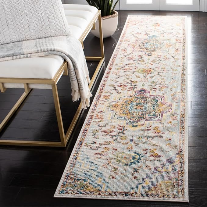SAFAVIEH Crystal Collection Runner Rug - 2'2" x 7', Light Blue & Grey, Medallion Distressed Design, Non-Shedding & Easy Care, Ideal for High Traffic Areas in Living Room, Bedroom (CRS501M)