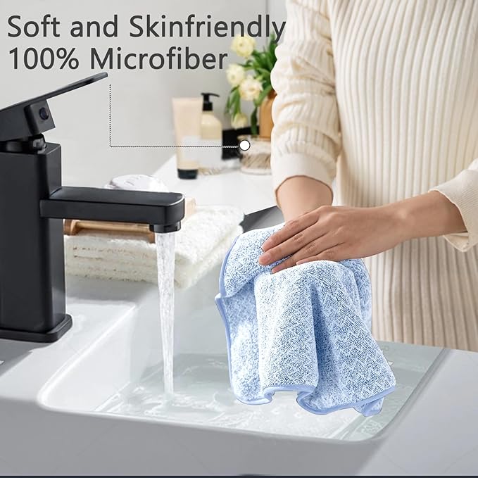 Ycosy 18 Piece Bath Towels Set,100% Microfiber Family Bathroom Towel with Hanging Loops-6 Bath Towels,6 Hand Towels,6 Washcloths,Quick Dry Highly Absorbent Shower Towel for Bathroom,Hotel,Spa-Blue