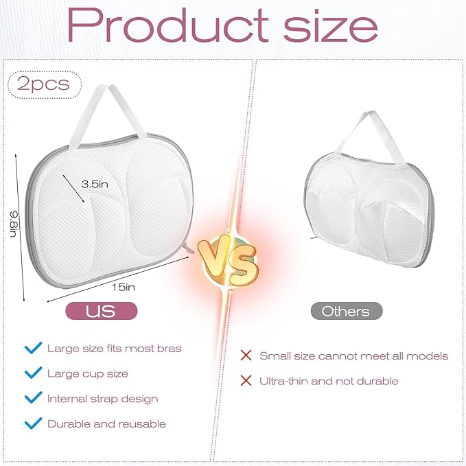 2 Pack Large Bra Washing Bags for Laundry, Underwear Brassiere Wash Bag Set Bra Bags for Wash Machine With Zipper Lingerie Bag for Washing Delicates Women Bras Washer Protector (Gray)