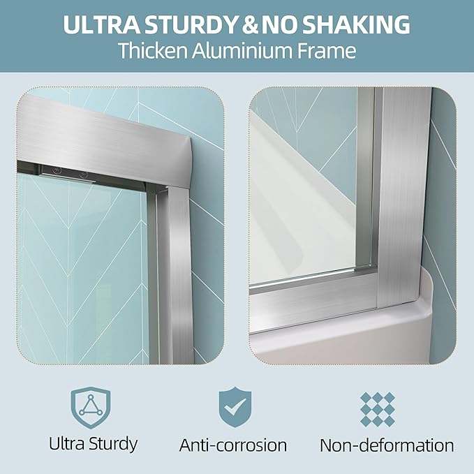 GETPRO Semi-Frameless Shower Door Double Sliding 68-72 in. W x 72 in. H Bypasss Bathroom Glass Shower Sliding Doors,1/4 inch Clear Tempered Glass Door for Walk-in Shower Brushed Nickel