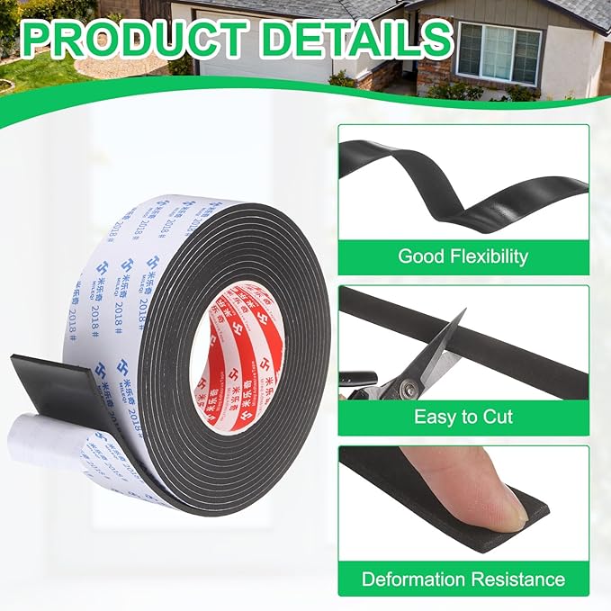 PATIKIL 4Roll Sponge Rubber Foam Tape, 1 31/32" W x 1/8" t x 16.4ft l Self-Adhesive Foam Insulation Tape Weather Stripping for Window Door Soundproofing Weatherstrip AC Seal Strip, Black