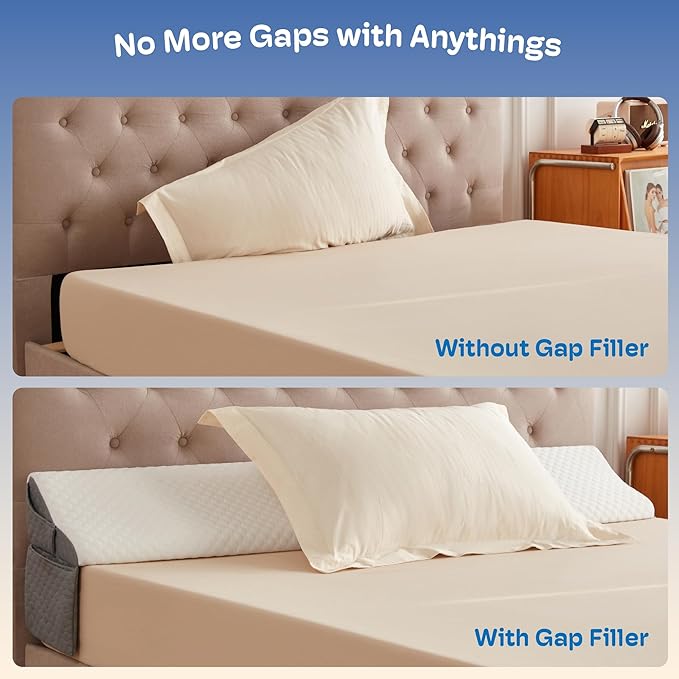 Twin Size Bed Wedge Pillow Headboard, Pillow Wedge for Headboard Gap(0-8"), Mattress Gap Filler Wedge, Stop Items Falling and Get Quality Sleep,Ergonomic Design, Non-Slip, Breathable(39"X10"X6")