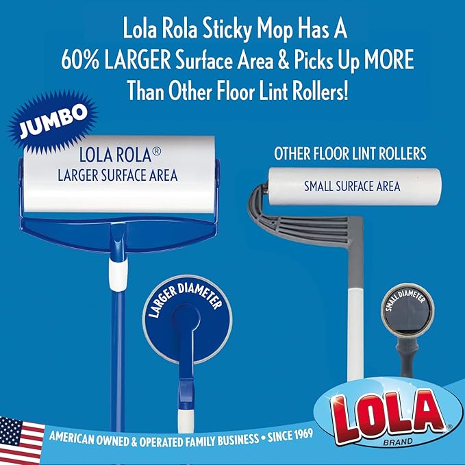 LOLA Rola Sticky Mop Refills, Giant Adhesive Roller, Traps Dirt, Dust & Hair, 30 Sheets, Pet Hair Remover, Floor & Carpet Cleaner, 1 Pack