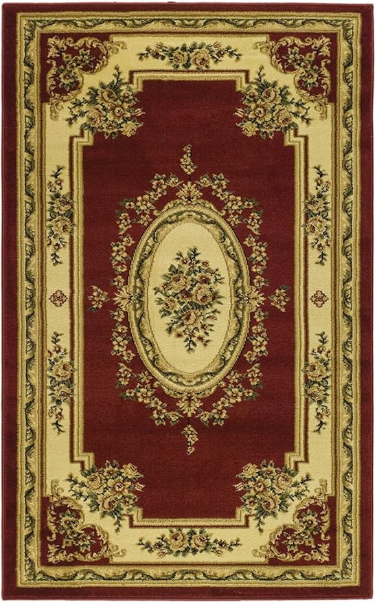 SAFAVIEH Lyndhurst Collection Accent Rug - 4' x 6', Red & Ivory, European Medallion Design, Non-Shedding & Easy Care, Ideal for High Traffic Areas in Entryway, Living Room, Bedroom (LNH218C)