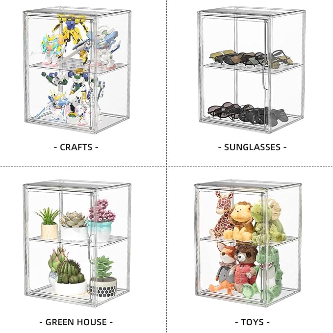 Clear Acrylic Display Case, Super Large Stackable Storage Bins Magnetic Attraction Lids, Acrylic Box for Collectibles, Figures, Cosmetic, Purse, Handbag, Wallet, 1 Pack,11.4x9.84x15.4 inch