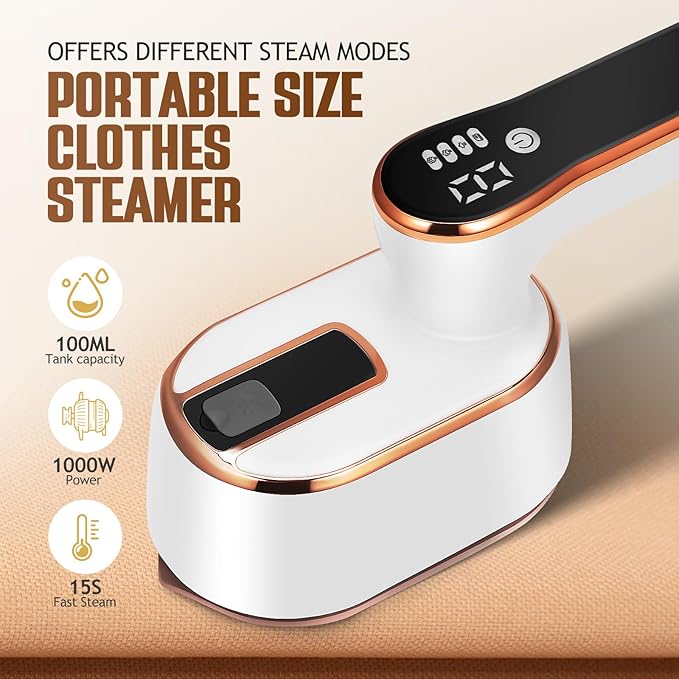 STOBAZA Portable Travel Garment Steamer with Folding Handle 1000W Fast Heat Handheld Clothes Steamer Large Water Tank 4 Steam Settings for Home and Office Wrinkle Removal