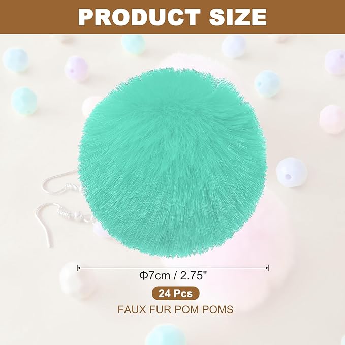PATIKIL Faux Fur Pom Poms for Hats, 24 Pcs Fluffy Soft Fur Poms Balls with Elastic Loop for Keychain Knitting Hats DIY Scarves Gloves Bag Christmas, Light Green