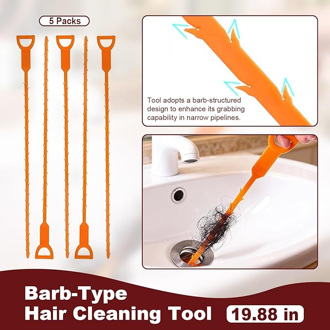 33 ft Snake For Drain,Plumbing Snake, Heavy Duty Flexible Hair Clog Remover Drain Snake Tool for Shower, Bathroom, Bathtub and Kitchen Sink Pipes (Red)