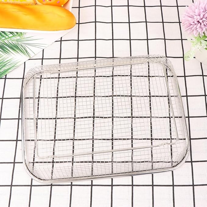 Stainless Steel Drain Basket Large Rectangular Colander 12.99X9.44X2.75In Multi-Purpose Kitchen Fruit Vegetable Holder with Fine Mesh for Washing and Storage