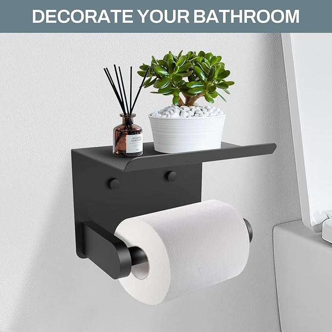 SetSail Toilet Brush and Plunger Set, Toilet Plungers for Bathroom Heavy Duty & Toilet Paper Holder with Shelf Adhesive or Screw