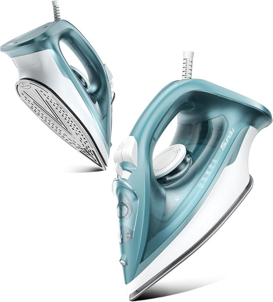 Burst steam Iron for Clothes - 1500W Iron with Ceramic Coated Soleplate, Rapid Heating, Self-Cleaning, Auto-Off, 11.84oz Water Tank, Precise Thermostat, Home Use Green