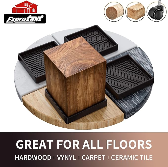 Ezprotekt Non Slip Furniture Pads, 12 Pcs 2.5" Anti Skid Rubber Furniture Caster Cups, Anti-Slip Furniture Coasters for Hardwood Floors, Anti Slide Floor Protectors for Bed Couch Stoppers (Brown)