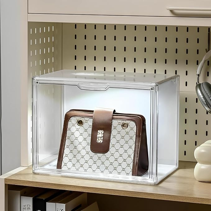 Clear Showcase with Light, Stackable Acrylic Display Case for Collectibles, Figures, Shoes, Toys & Jewelry, Dustproof Storage Box - Support Voice Control Lighting