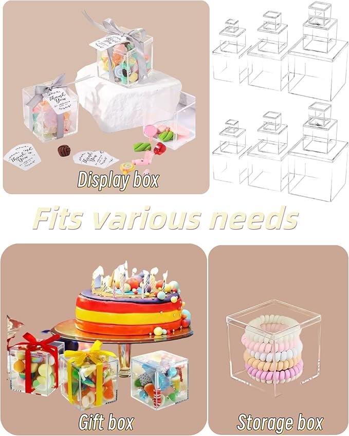 Clear Acrylic Storage Box Set, 18 Pack Small Plastic Containers with Lids, 3 Sizes for Jewelry, Rocks, Specimens & Candy, Mini Square Cubes for Party Favors & Collectibles (3.15"/2.36"/1.7")