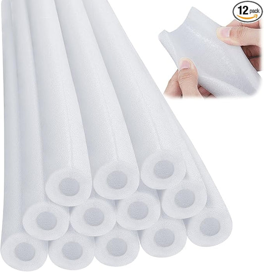 Amylove 12 Pcs 3.3 Feet Foam Pipe Insulation Foam Tube Insulating Water Pipe Pool Swim Noodles Pre Slit Heat Preservation Pipes Covers for Tubing Outdoor Winter Freeze Protection(White,1/2 Inch)