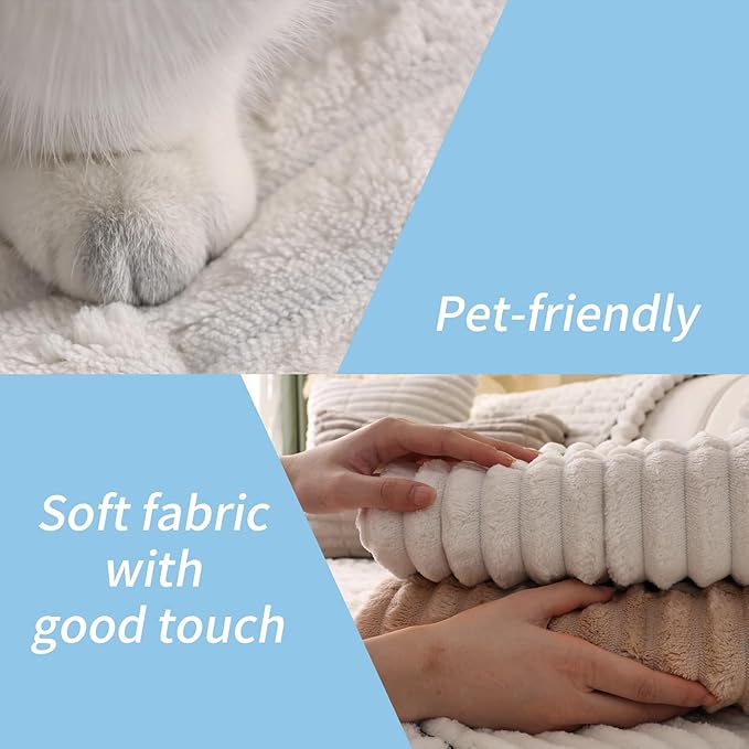 Couch Cover for Dogs Washable,Non Slip Fuzzy Durable Couch Covers for 3 Cushion Sofa Pet Friendly Sofa Cover Dog Thick Soft Slipcovers Protector Couches Mat Bed (White, 27.6" x 70.9"/70 x 180cm)
