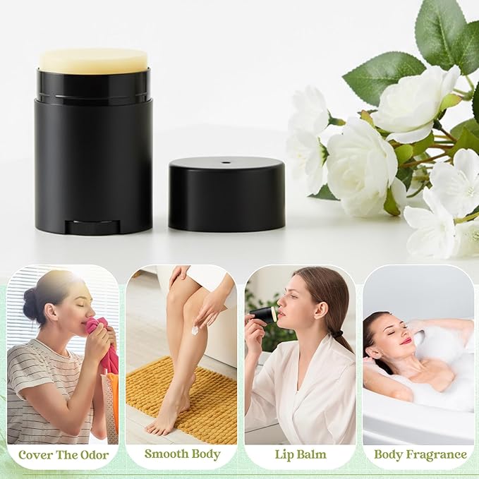 50 Pack Black Empty Deodorant Containers, 30ml/1oz, Bottom Filling, Refillable Deodorant Tubes Lipstick Balm Tubes Twisted, Plastic Oval for Homemade DIY Aromatherapy, Balm, Lotion