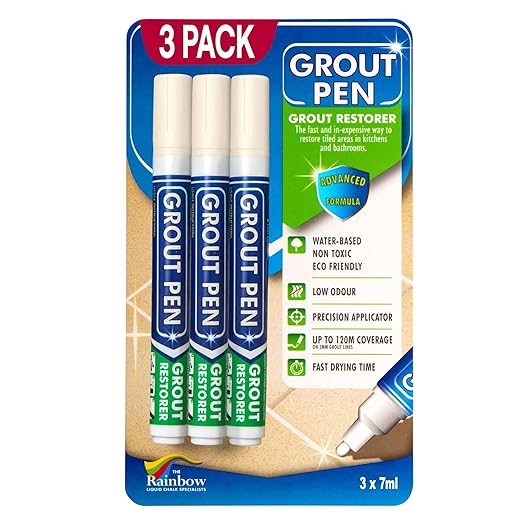 Grout Pen Ivory Tile Paint Marker: Waterproof Grout Paint, Tile Grout Colorant and Sealer Pen - Ivory, Narrow 5mm Tip (7mL) - 3 Pack