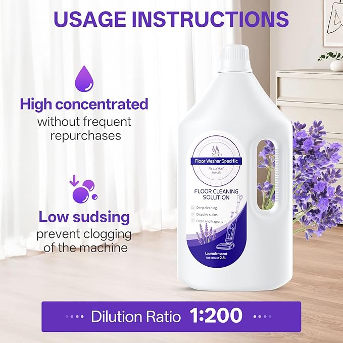 Floor Cleaner Compatible with Tineco Cleaning Solution, Suitable with All Robotic Vacuum Mop and Cordless Wet/Dry Vacuum Mop Cleaner, Multi-Surface Deodorizing & Cleaning Solution (2.5 L, Lavender)