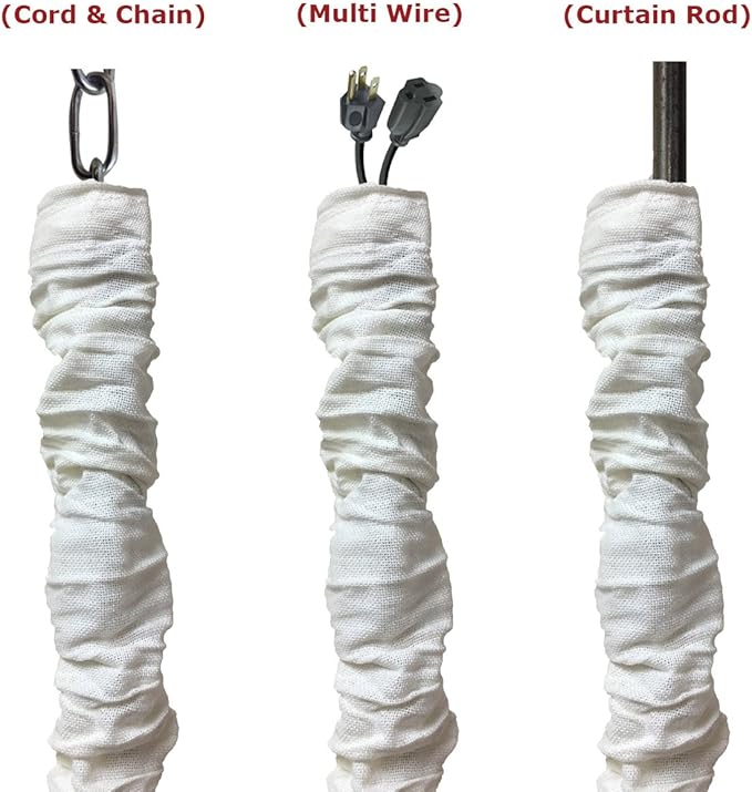 Royal Designs, Inc. Cord & Chain Cover 4 ft Silk Type Fabric, Chandelier Pendant Lighting Chain & Cable Management, Touch Fastener, Linen White - 2 Pack