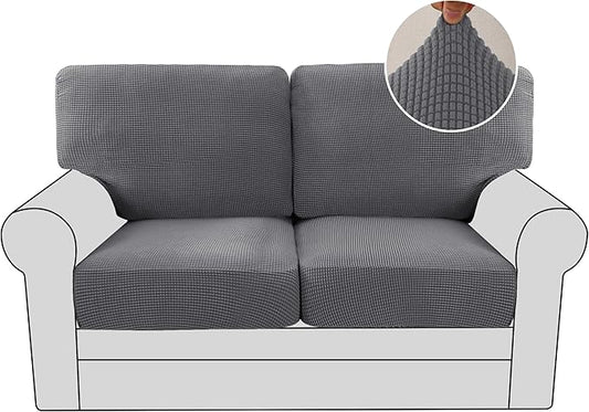 H.VERSAILTEX Multi-Pieces Loveseat Covers for 2 Cushion Couch High Stretch Couch Cushion Covers Jacquard Textured Twill Fabric(2 Seat Covers Plus 2 Back Cushion Covers, Grey)