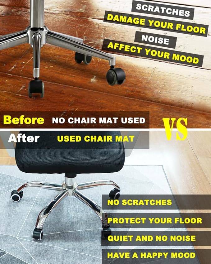 Office Chair Mat for Hardwood Floor,60"x48" Under Desk Mat, Computer Chair Rug,Anti-Slip Carpet Chair Mats Floor Protector for Home Office,Black Grey