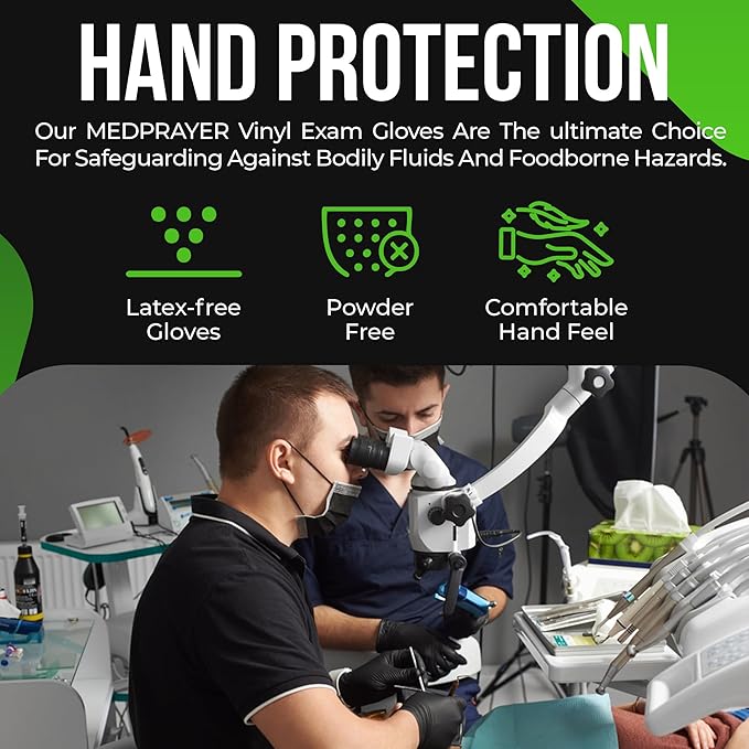 Vinyl Exam Gloves - Disposable & Powder Free Gloves for Hand Protection, Food Safe, Medical Use