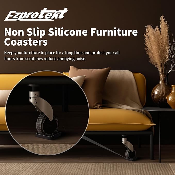 Ezprotekt Non Slip Furniture Pads, 12 Pcs 2.5" Anti Skid Rubber Furniture Caster Cups, Anti-Slip Furniture Coasters for Hardwood Floors, Anti Slide Floor Protectors for Bed Couch Stoppers (Brown)