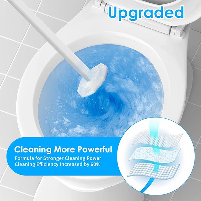50 Count Disposable Toilet Wand Refills Toilet Bowl Cleaner Scrubber Brush Refills Pads Bathroom Deep Cleaning Replacement Sponges Wand Head Compatible with Most Toilet Brushes