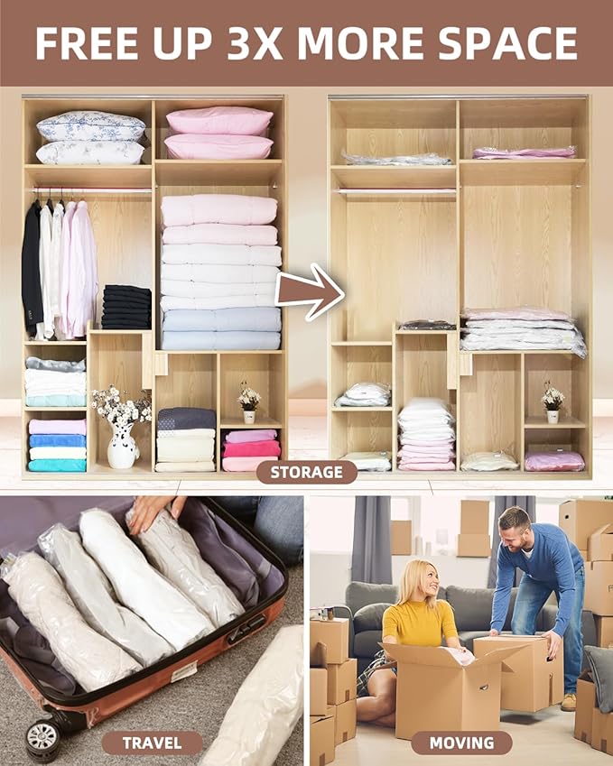 Vacuum Storage Bags for moving, Vacuum Seal Bags for Memory Foam, Latex, Clothing & Bedding, Space Saver Bags for Organization and Storage(10 Large)