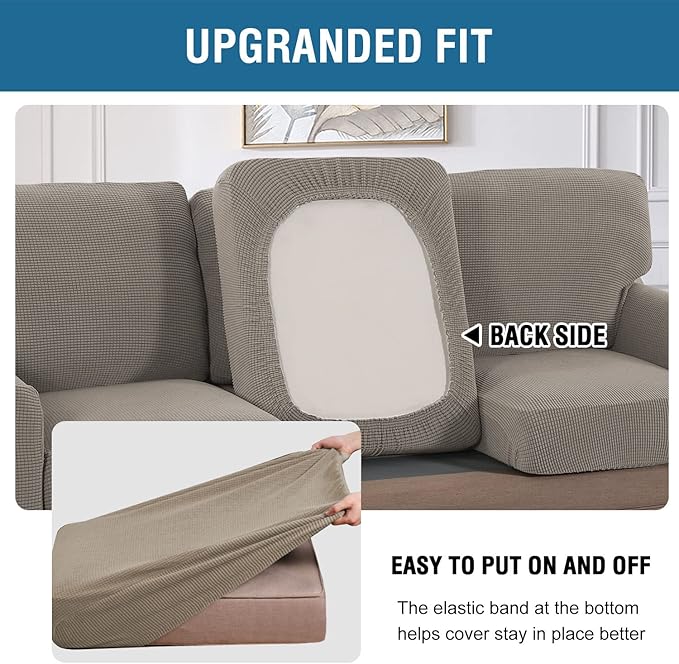 H.VERSAILTEX Multi-Pieces Chair Covers Stretch Couch Covers Form Fitted Seat and Back Cushions Covers (1 Seat Cover Plus 1 Back Cusion Cover, Bonus 2 Armrest Covers), Taupe