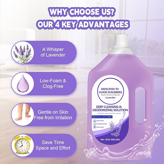 82 FL OZ/2.42 L Lavender Scent Floor Cleaning Solution Compatible with Tineco iFLOOR 2/3/5 & FLOOR ONE S3/S5/S6/S7 PRO, Floor Cleaner Refill for All Cordless Wet/Dry Vacuum & Robot Vacuums Mop