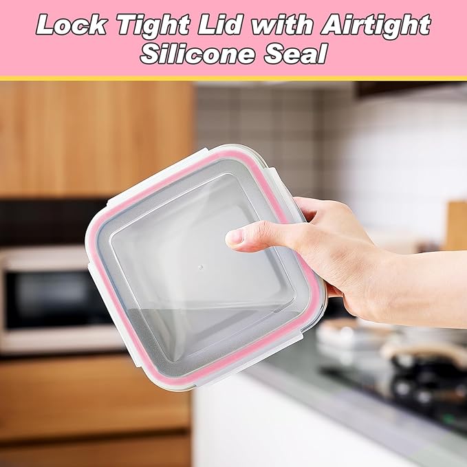 4 Pack Stainless Steel Sandwich Containers with Lids 25.4 oz Metal Food Container for Lunch Boxes with Airtight Silicone Seal for Sandwiches and Snacks(Pink)