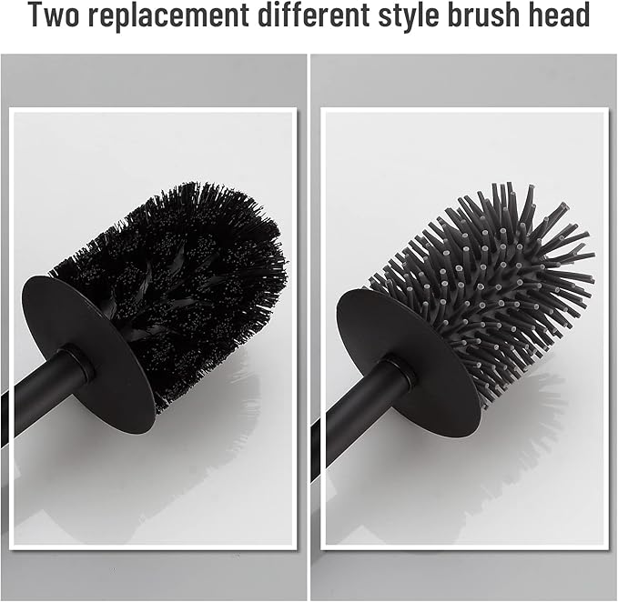 BVL Toilet Brush and Holder Black Toilet Bowl Brush for Ceaning with Stainless Steel Handle Freestanding
