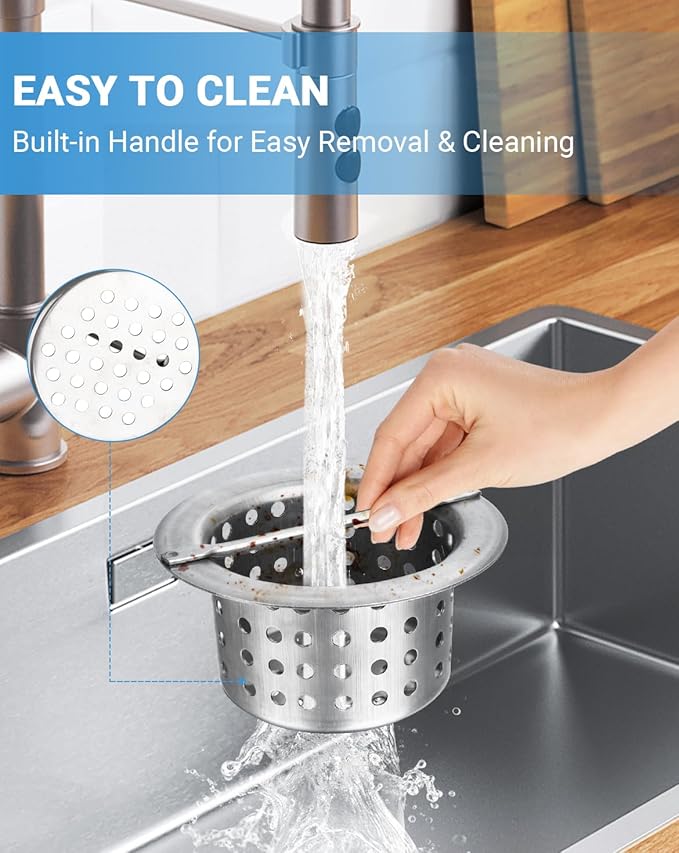 Commercial Floor Drain Strainer Basket, Heavy Duty 304 Stainless Steel Hair Catcher with Handle, Drain Filter for Kitchen/Utility Sinks & Floor Troughs - Prevents Clogs (Outer Diameter 5 Inch)