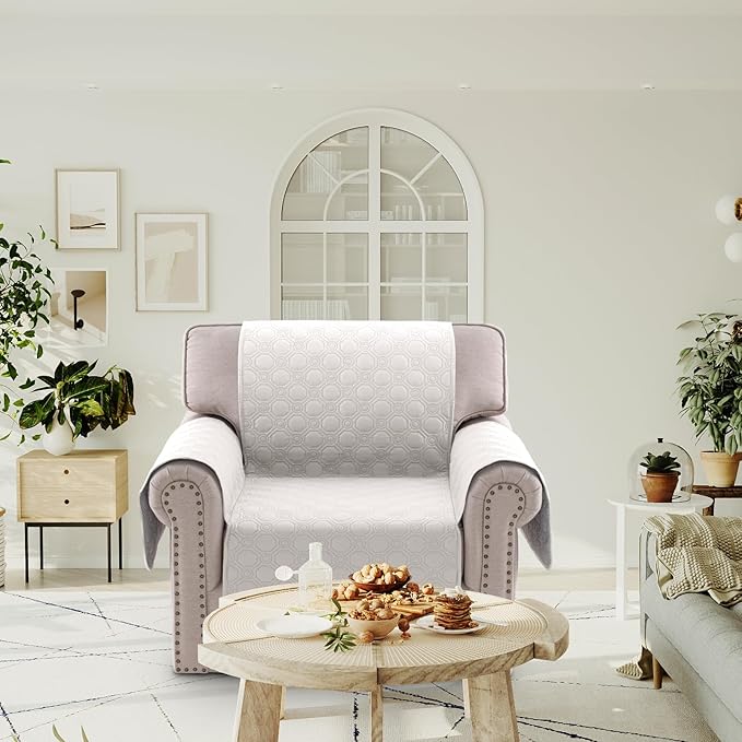 PrinceDeco Chair Sofa Slipcover Waterproof Armchair Sofa Cover Anti Slip Couch Cover Furniture Protector Cover with Elastic Straps for Pets Kids Children Dog Cat Scratch Proof (Chair, Beige)