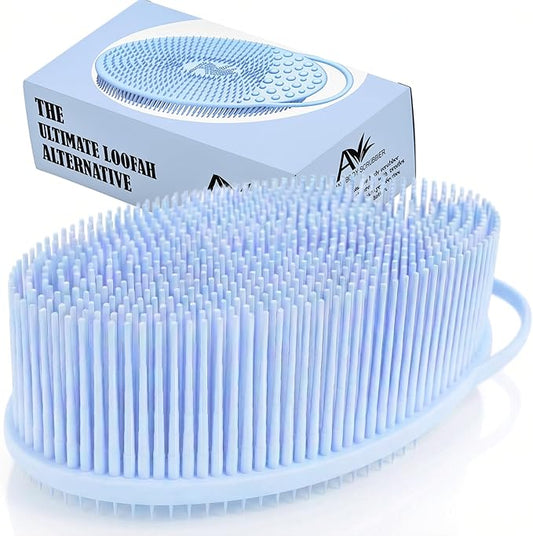 Avilana Premium Exfoliating Body Scrubber - Trusted Since 2017 - SGS Certified Silicone Bath Brush, Firm Bristles Smooth Rough Bumpy Skin Texture, Dual Sided Loofah Alternative Women Men Kids