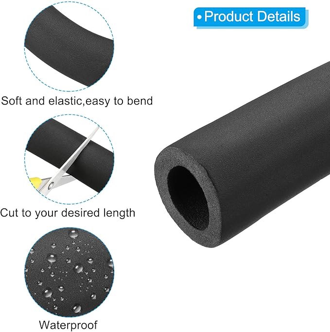PATIKIL 74.8" Lx2.4 IDx0.8 T Pipe Insulation Foam Tube, Water Pipe Insulation Tubing Heat Preservation for Plumbing Water AC Pipe Sprinkler Spigot, Black