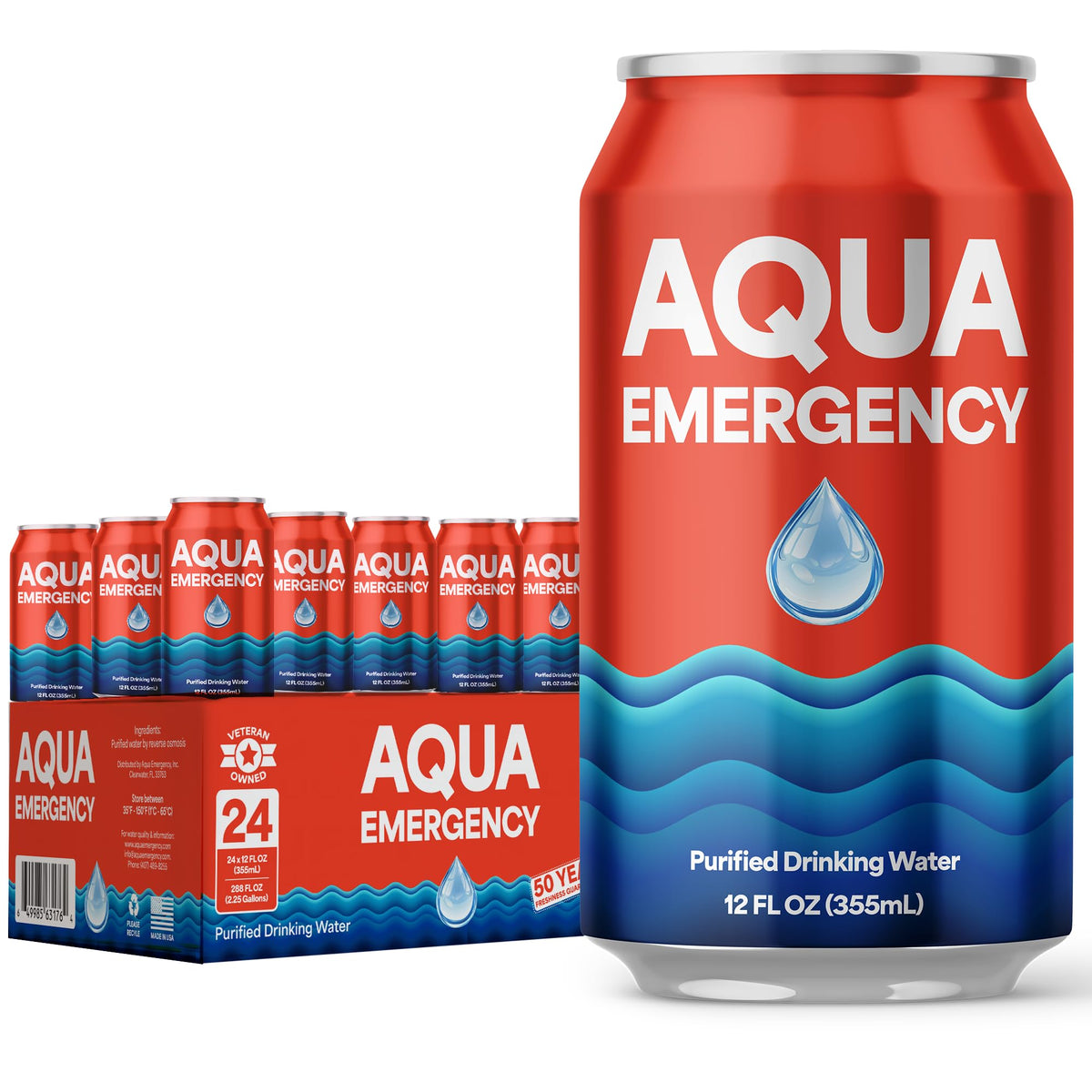 Aqua Emergency Drinking Canned Water- (24 Cans) 12 fl Oz - Image 1