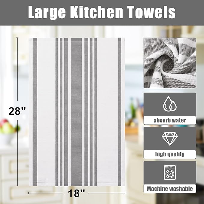 Homaxy Microfiber Kitchen Towels and Dishcloths Set, 12 Pack, 28 x 16 Inch & 12 x 12 Inch Quick Drying Rags for Washing Dishes and Premium Kitchen Towels 18”x 28”, 6 Pack, Grey