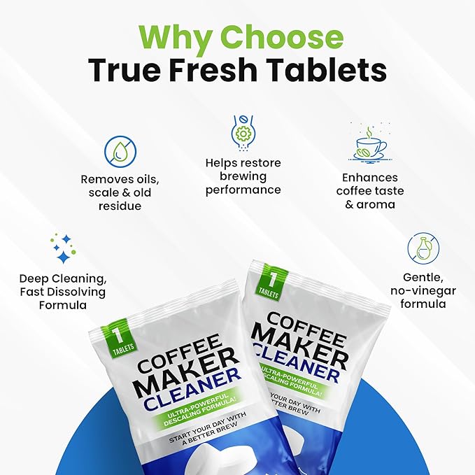 Coffee Machine Descaler Tablets 25 Count - Compatible With Keurig, Nespresso, Philips, Ninja, Delonghi, Miele, Breville & More - Coffee Maker Cleaner Tablets with 1 Year Supply