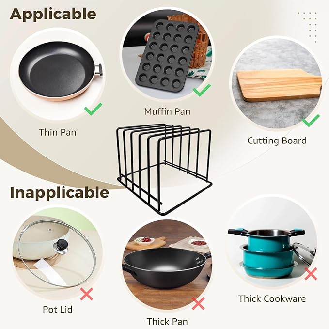 Homaisson Kitchen Pan Organizer Pot Rack 2 Pack,5-Slot Holder for Thin Pans Baking Trays and Cutting Boards for Kitchen Countertop Cabinet Storage