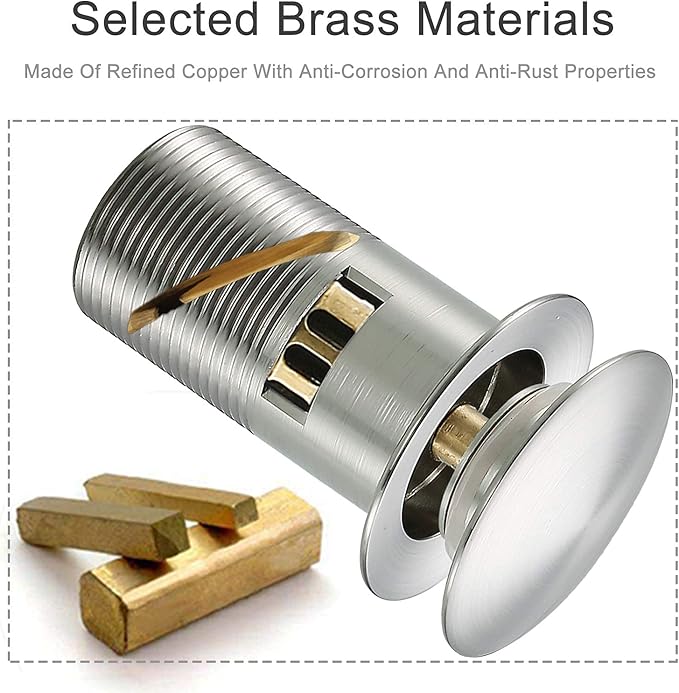 1 1/4 Brushed Nickel Sink Drain, Bathroom Pop Up Drain with Removable Brass Strainer Basket,with Overflow Vessel Lavatory Vanity Sink Drain Stopper, 83606-1BN.