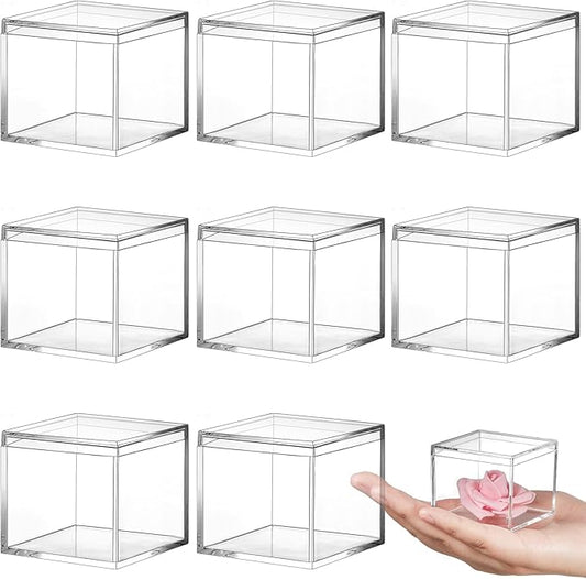 Blulu 8 Pcs Clear Acrylic Box with Lid Plastic Jewelry Mini Storage Box Mini Cube Containers for Candy and Tiny Jewelry Easter Party Favor(2.2 x 2.2 x 1.8 Inch,Classic Style)