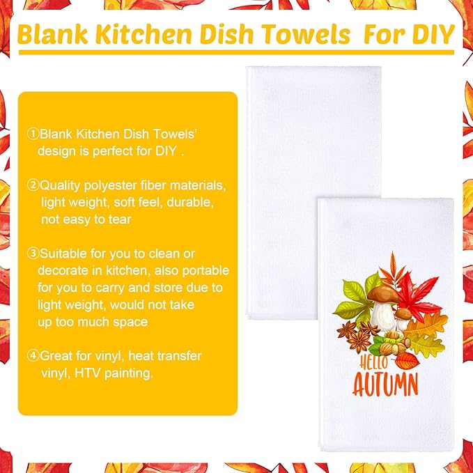 Patelai Sublimation Dishtowel Absorbent Multi Purpose Kitchen Dish Towels Blank DIY Dishcloth Bathroom Towel for Fall Christmas Kitchen Home Decor,16 x 24 Inch(16 Pieces)